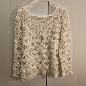 Everleigh Anthropologie Womans Large Cream Crocheted Sweater